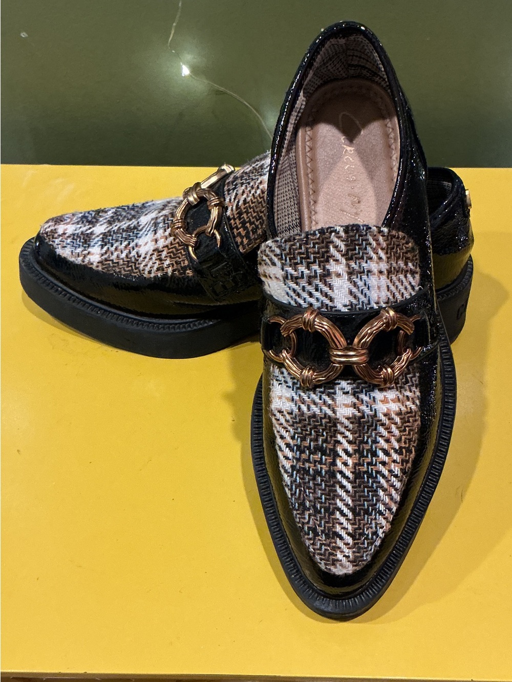 Circus by Sam Edelman Plaid Loafers with Gold Chain Detail